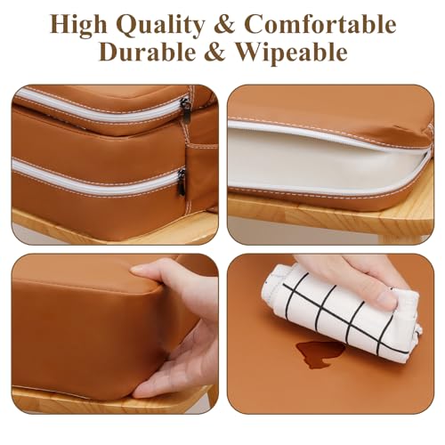 Image of Toddler Booster Seat for Dining Table, Non-Slip Kitchen Chair Booster Seat with Backrest and Adjustable Straps, Portable PU Waterproof Travel Baby Booster Increasing Cushion
