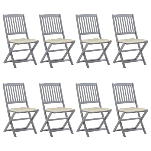 Vopese Sillas de jardín Plegables 8 uds y Cojines Madera Maciza Acacia sillas Jardin sillas Plegables Silla Playa Plegable Exterior sillas Camping sillas de Jardin sillas terraza Exterior Crema