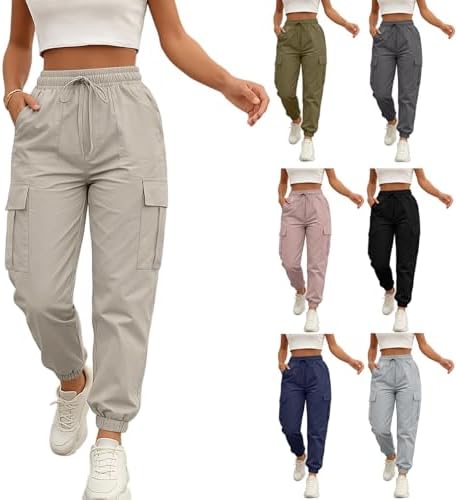 Cargo Joggers for Women Trendy High Waisted Quick Dry Cargo Sweatpants Drawstring Work Pants with Pockets Athletic Joggers
