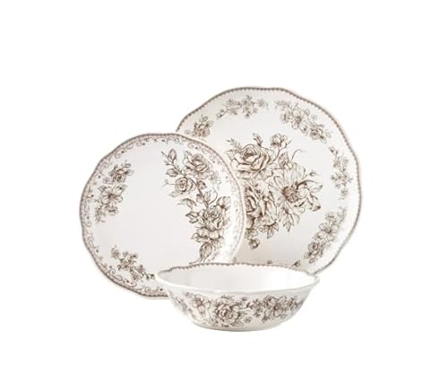 The Pioneer Women Agatha 12-Piece Stoneware Dinnerware Set, Brown