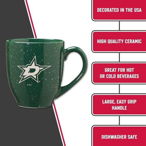 Image of Rico Industries NHL Hockey Dallas Stars Green Personalized 16 oz Team Color Laser Engraved Speckled Ceramic Coffee Mug