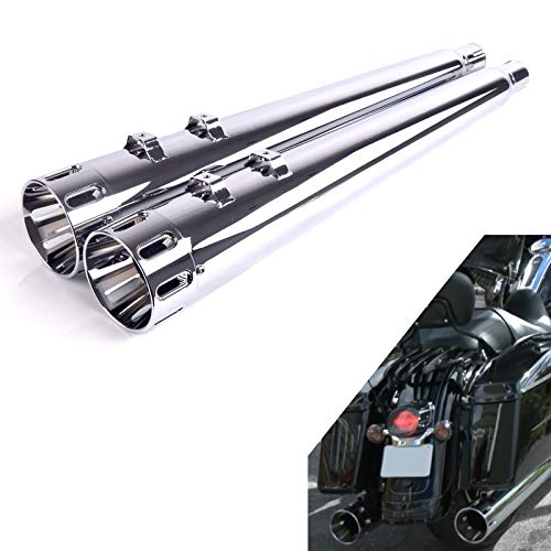 HANDMO Slip-on Mufflers for 1995-2016 Harley Touring Models,4.4'' Megaphone style, Fits Road King, Road Glide, Street Glide, Electra Glide, Ultra Limited. (Chrome 05CC) 