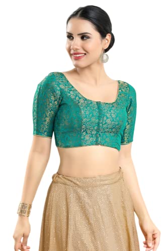 Image of Vamas Women's Brocade & Georgette Padded Self Design Half Sleeve Readymade Saree Blouse (X-1126.ELB)