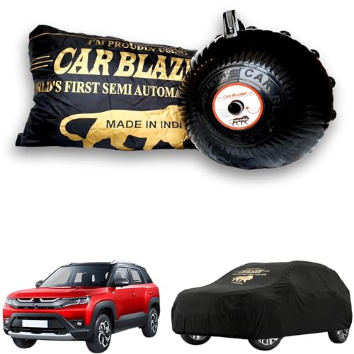 Image of CARBLAZER Portable & Semi-Automatic Full Body Car Covers: Heavy Duty Device| Anti-Theft| Dust & Scratch Proof | Water & Wind Resistant|Custom Fit| Dual-Side Cover, Compatible for Maruti Suzuki Brezza