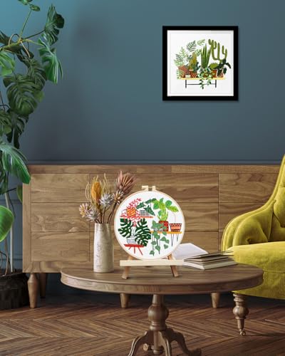 Image of TINDTOP Embroidery Kit for Adult, Embroidery Kit for Beginners | Include Embroidery Cloth Hoops Threads for Craft Lover Hand Stitch with Embroidery Skill Techniques (Cactus)