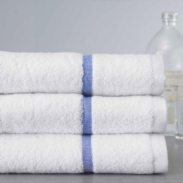 Pure Cotton Stripe Hand Towel Soft & High absorbent Hotel Quality in pack of 10 (Blue on White)