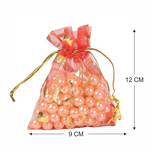 Image of Size : 9x12 Cms - Pack of 50 - Organza Drawstring Bag Potli, Precious Jewellery Pouch I Gifts Goodies and Candy Pouch Bags (Muli Colour)
