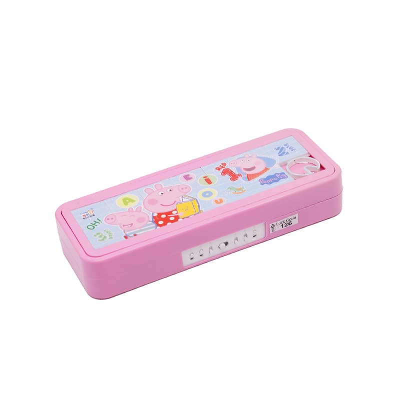 SKi Homeware Plastic Puzzle Pencil Box With Number Lock And Game, Perfect For School Children, An Ideal Gift For Kids - Peppa Pig - Multicolor