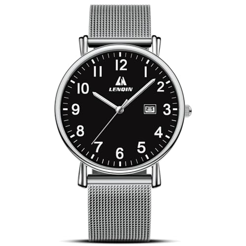 LN LENQIN Herren Uhr Edelstahl Uhren Herren Männer Analog Quarz Armbanduhren 30M wasserdichte Mode Casual Uhr für Männer