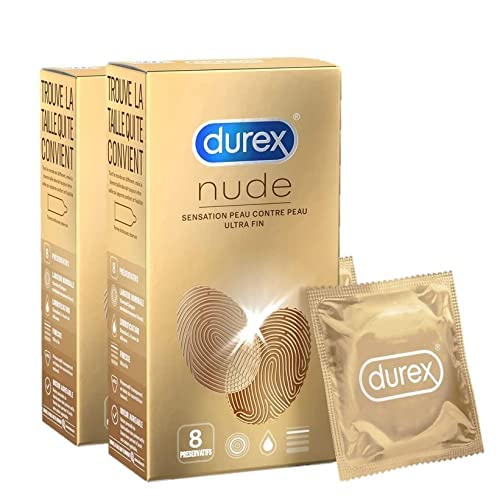 Durex Preservativos Nude, 8 preservativos Sensación Piel Contra Peau, Pack de 2