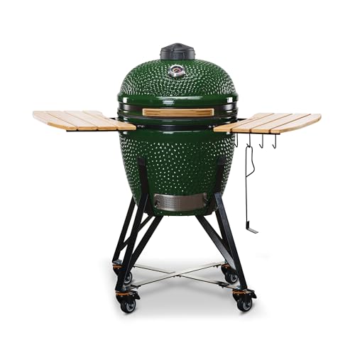 KAMADO BONO Green Egg BBQ Grill 21 I Kamado BBQ Charcoal Grill with Dual Zone Grilling System I Ceramic bbq Smoker for Cooking Smoking & Baking