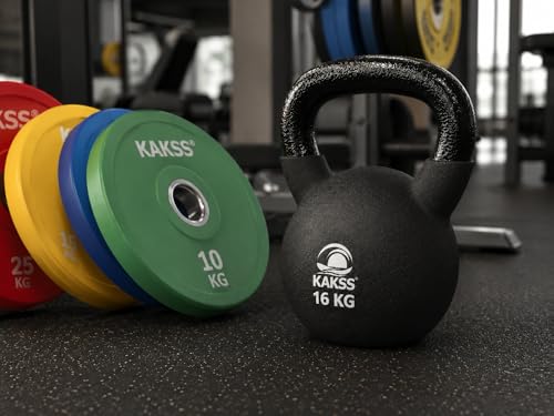 Image of KAKSS Half Coating Neoprene Kettlebell, 16kg Black Cast Iron Kettle Bell with Non-Slip Grip Handle for Strength Training, Home Gym Workout Equipment for Men & Women (Proudly Made in India)