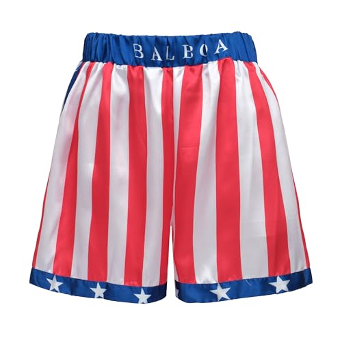 Giftdigger American Flag Boxing Shorts Men and Women,USA Rocky Balboa Costume,Adult Boxer Shorts,Satin Boxer Short,American Adult Rocky Short,S Red