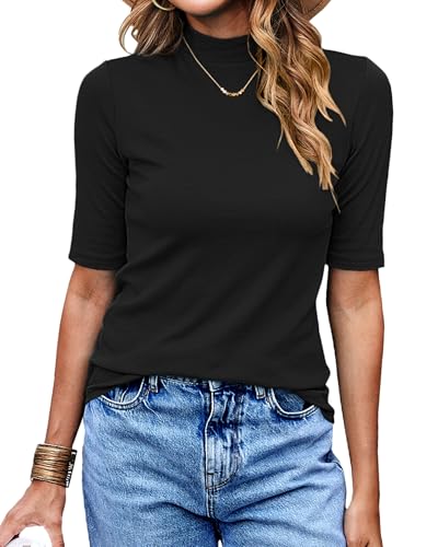 LaLaLa Womens Half Sleeve Mock Turtleneck Tunic Tops Dressy Casual Spring T Shirts Slim Fit Basic Tops