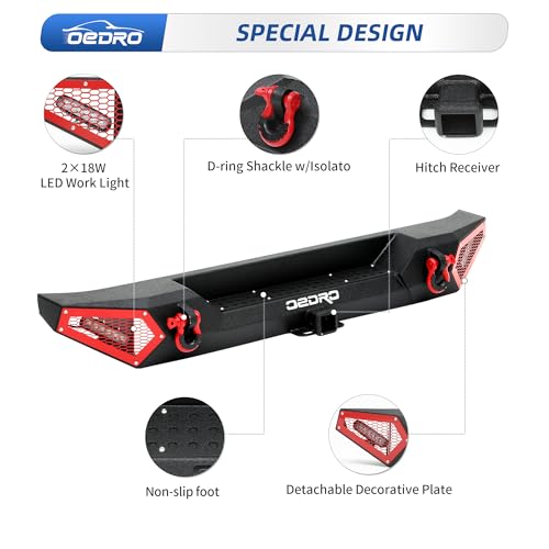 Image of OEDRO Rear Bumper w / 2 LED Lights Fits for 07-18 Jeep Wrangler JK 4Dr / 2Dr