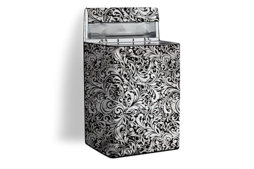 Stylista Washing Machine Cover Compatible for LG 11 KG Fully-Automatic Top Loading THD11STM, Floral Pattern Black