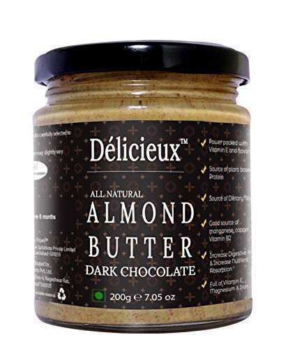 Délicieux Vegan Diet All Natural Stone Ground Almond Butter with Dark Chocolate (Almonds 80%, Dark Chocolate 20%)-200 G…