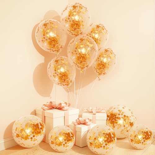 Party Propz Golden Balloons For Decoration - 12 Pcs, Golden Confetti Balloons for Decoration | Christmas Party Decorations | Glitter Balloons Gold Balloons For decorations | Birthday Balloon