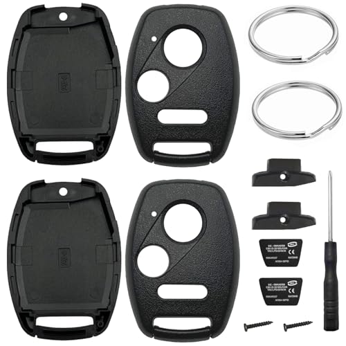 2 Pack Key Fob Shell Case Replacement for Honda Civic LX Accord Crosstour Coupe CR-V CR-Z Pilot Fit Insight Ridgeline Odyssey 2005-2017 3 Button Keyless Entry Remote Key Pad Cover - NO Cutting Require