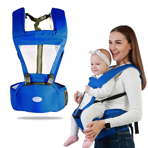 Image of Bembika Baby Carrier with Hip Seat - Soft Kangaroo Bag & Sling Carrier, Multiple Carry Positions, Adjustable Infant Carrier for Hands Free Parenting -(3-24 Months | 3-15 Kg | Blue)