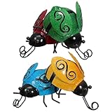 Tofficu Lot de 4 Décorations Murales en Métal Ornment Scarabée Artisanal Coloris Variés Jardin Extérieure Dcoration Murale en Fer pour Patio et Pelouse Art de Jardin Créatif