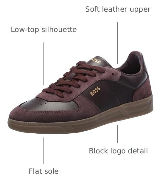 Image of BOSS Men's Soft Leather Block Logo Low Top Sneaker | Casual Shoes