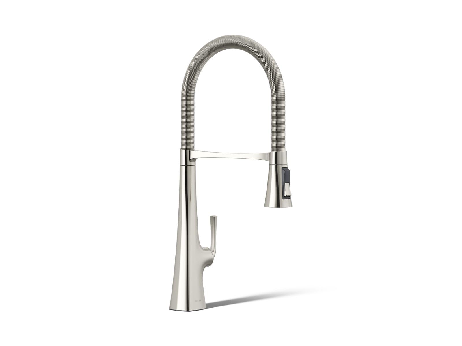 Kohler 22060-SN Graze Commercial, grifo de fregadero de cocina semiprofesional de 3 funciones alto con pulverizador extraíble, níquel pulido vibrante