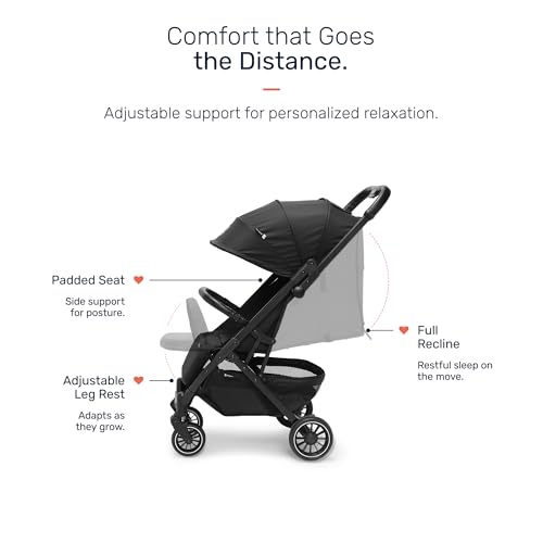 Image of Growgether VELOX Stroller for Baby 0-3 Years (Up to 22 Kg), Travel Ready Size 5 Point Safety Harness, Full Recline, Extended UPF 50+ Canopy, 360 Swivel Wheels, Compact One Click Fold, Mosquito Net, 1 Yr Warranty, Black