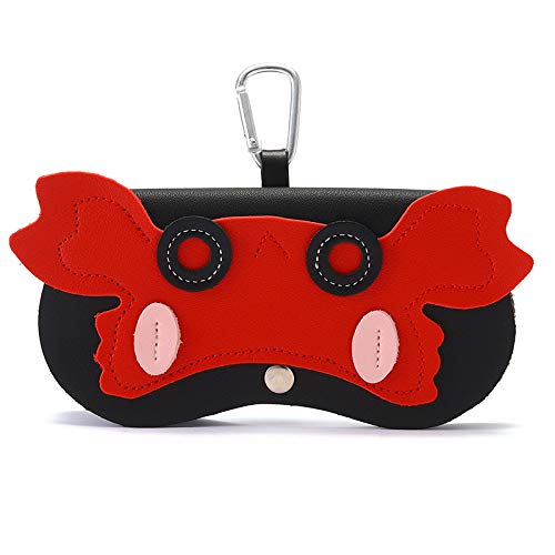 Image of Cartoon Sunglasses Pouch, Portable Snap Button Glasses Case with Clip PU Leather Splicing Eyeglasses Carrying Bag
