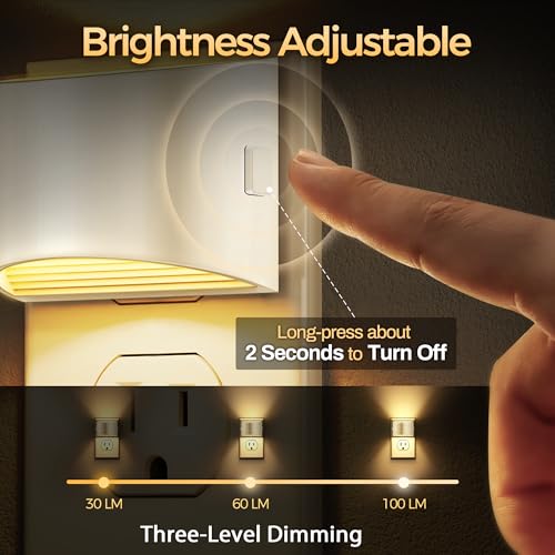 Image of DORESshop LED Night Light[4 Pack], Night Lights Plug into Wall, 3 Level Brightness Adjustable Plug in Night Light, Dusk to Dawn Sensor Nightlights for Adults,Bedroom,Bathroom,Hallway,3000K Warm White