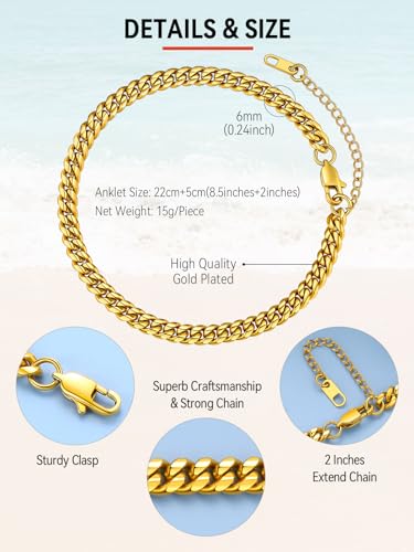 Image of FaithHeart Waterproof Ankle Bracelets for Women, 1 /2 /3Pcs Non Tarnish Stainless Steel Layered Anklet Set Paperclip Figaro Cuban Link Chain Dainty Summer Beach Jewelry Gift Adjustable Size