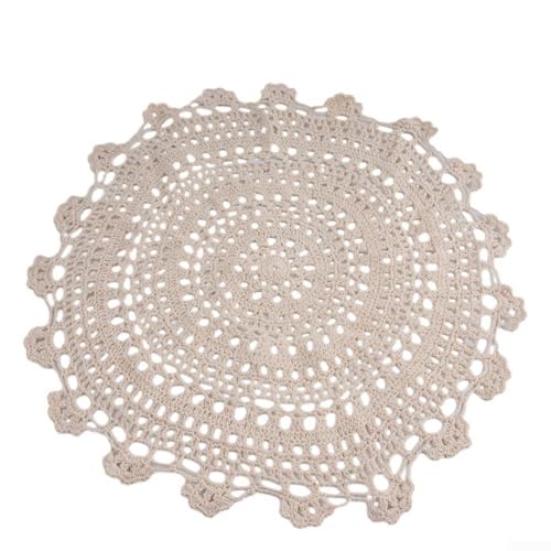 Mantel decorativo de algodón hecho a mano con tapete de encaje de ganchillo para mesas de comedor (45 cm)