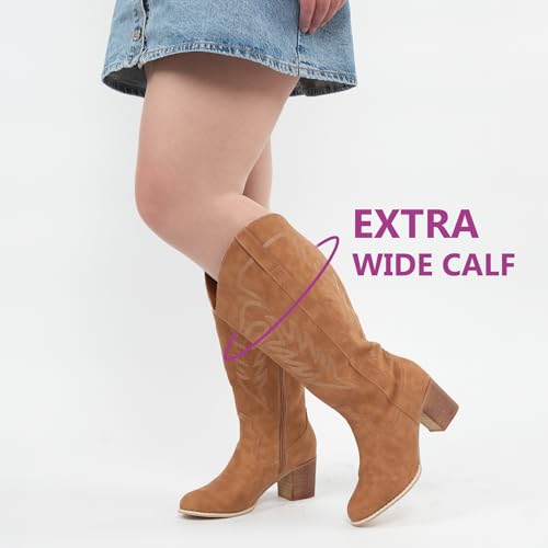 Women's Extra Wide Calf Cowboy Boots Embroidered Western Cowgirl Knee High Boots3
