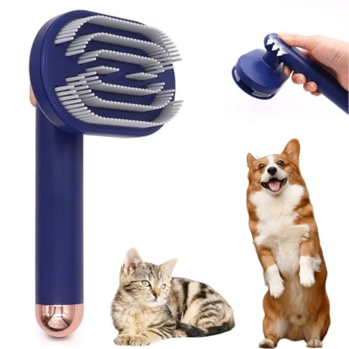 Cepillo para Gato y Perro con Pelo Corto y largo | Peine Autolimpiante Suave para Gatos y Perros Azul | Accesorios de Cuidado Mascotas Ideal para Eliminar Pelo Suelto y Mantener el Pelaje Brillante