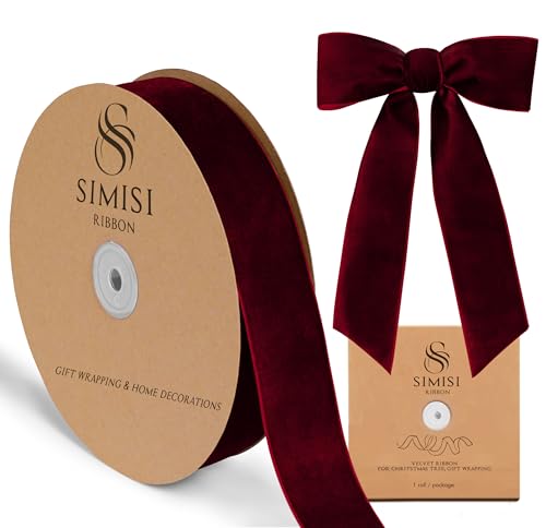 Burgundy Velvet Ribbon 1.5'' 25 Yards for...