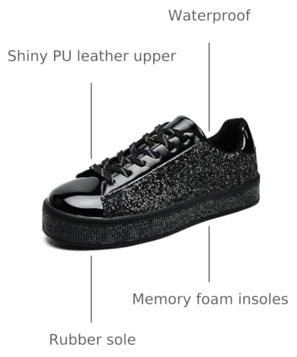 Image of UUBARIS Women's Glitter Tennis Sneakers Neon Dressy Sparkly Sneakers Rhinestone Bling Wedding Bridal Shoes Shiny Sequin Shoes