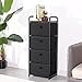 MAX Houser 4 Drawer Fabric Dresser Tall Storage Tower, Dresser Chest with Wood Top, Vertical Nightstand Side Organizer Unit with Metal Frame for Closets Bedroom Nursery Room Hallway(Black)