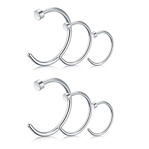 JFORYOU C-Shaped 316 Stainless Steel Nose Ring Hoop Fake Nose Ring Body Jewelry Piercing 6 Pieces Silver Gauge: 20G(0.8mm) Inner Diameter:6mm/8mm/10mm