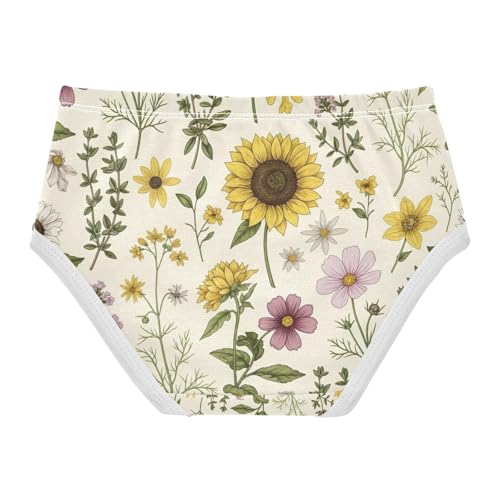 Vintage Botanical Wildflowers Toddler Girl Undies, Cotton Girls Underwear, 2T–8 Years2