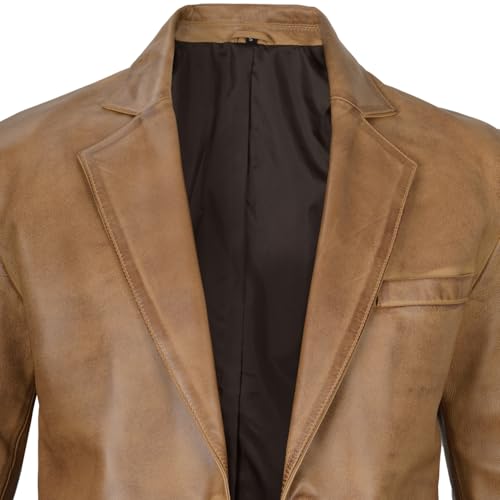 Image of fjackets Mens Leather Jacket - Real Lambskin Leather Blazer, Notched Collar Sport Coat for Men
