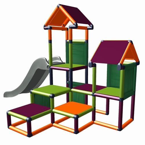 Spielturm Kletterturm Gesa mit Rutsche für Kleinkinder mit Kriechtunnel Mas (apfelgrün orange brombeer)