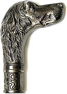 Marco Paul Vintage Style Dog's Head Mens Ladies Walking Stick Cane Walking Mobility Aid Silver Pewter Black Fancy Dress Novelty Accessories Antique Style Silver Pewter