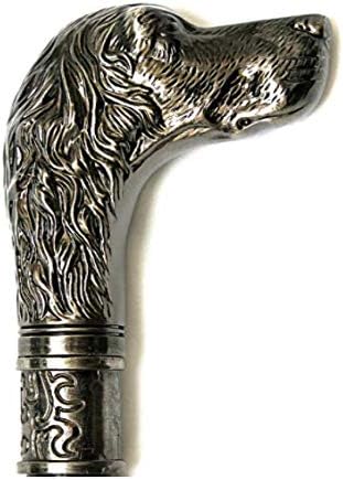 Marco Paul Vintage Style Dog's Head Mens Ladies Walking Stick Cane Walking Mobility Aid Silver Pewter Black Fancy Dress Novelty Accessories Antique Style Silver Pewter