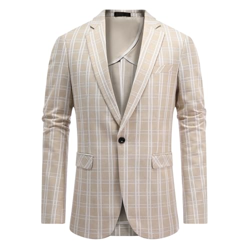 YFFUSHI Business Casual Slim Men's Flat Collar One Button Plaid Suit Jacket