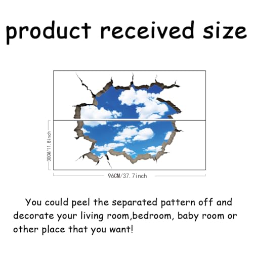 SUPERDANT Clouds 3D Wall Sticker Funny Sky Wall Decals 3D Ceiling Vinyl Watercolor Art Decor for Kids Room Living Room Nursery Bedroom Playroom Ceiling Wall Decor - Image 2
