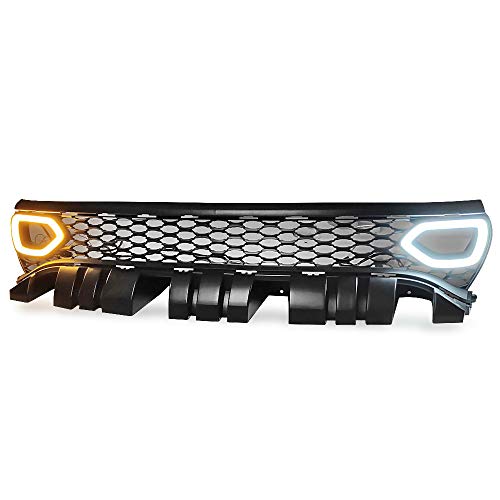 IKON MOTORSPORTS, Grille Compatible With 2015-2023 Dodge Charger SRT/Scat Pack, PP Front Bumper Grille Upper Grill Guards w/LED Lights