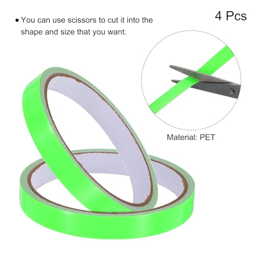 Image of uxcell 4Rolls Glow in The Dark Tape, 0.3 inch x 9.8 ft Fluorescent Adhesive Tape Luminous Tape for Stairs, Walls, Steps, Exit Sign, Home Decoration Green