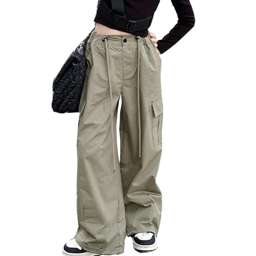 Girls Parachute Pants Y2K Cargo Baggy Joggers Track Pants Kids Trousers with Pockets 6-14 Years