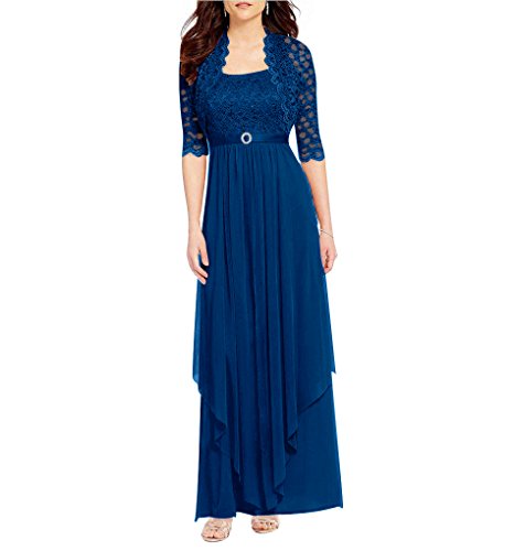 R&M Richards Womens Sequin Lace Long Jacket Dress - Mother Of The Bride Dress (6, PEACOCK)