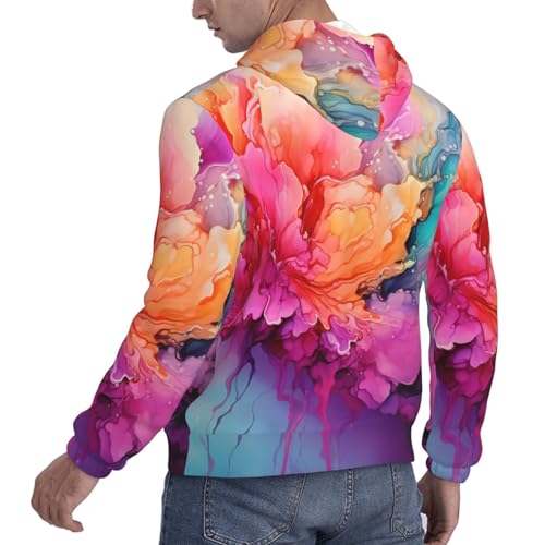 Men's Fleece Pullover Hoodie Long Sleeve Hooded Colorful Watercolor Painting Sweatshirt Casual Shirts With Pockets Small Black4